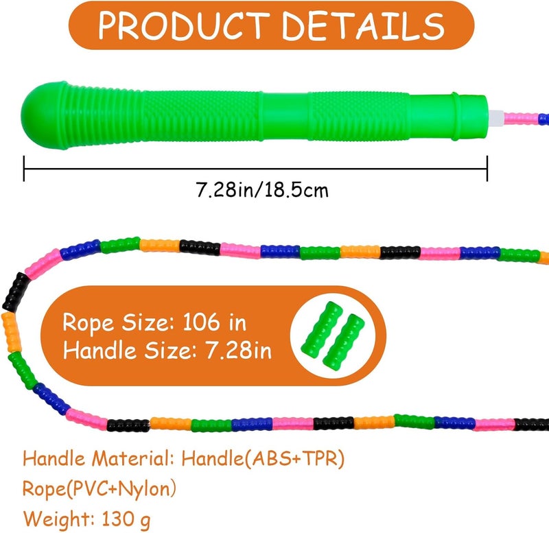 Ace one Beaded Jump Rope 1 Pack/2 Pack, Segmented Skipping Rope for Kids Adults, Adjustable Tangle-Free Toddler Jumping Rope for Fitness Exercise Training - Image 2
